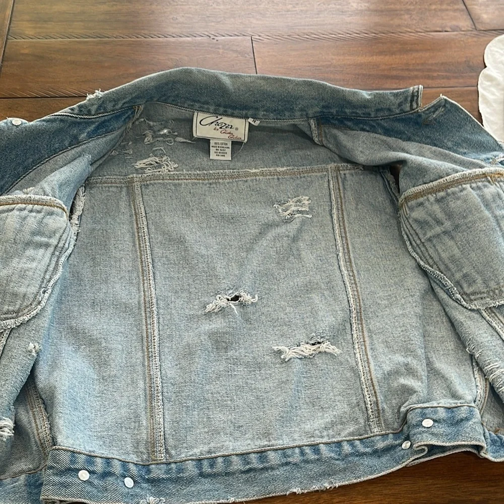 Vintage 90s Y2K Chazzz by Charles Ghailian Distressed blue Denim Vest Sz M - Picture 4 of 16